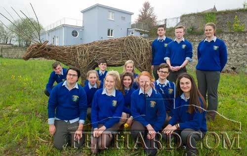 Fethard Transition Year students photographed with their ‘Willow Deer’ situated by the Convent Community Hall on the bank of the Clashawley river.