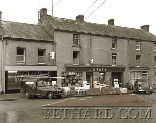 Jack O’Shea’s Bar and electrical shop, on Main Street, photographed in the late 1960s. Jack was the local agent for Bush TVs - one of the first TV sets in Ireland which were beginning to get popular at that time.