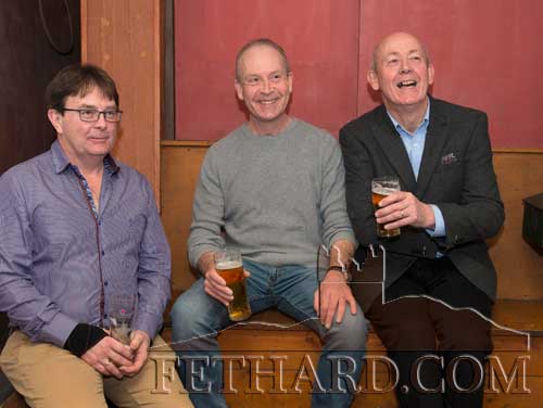 Formalities over . . . John Fogarty (right) sharing a lighter moment with two of his Fethard work colleagues at his retirement party in Butler’s Bar. L to R: Dave Looby, Paul Trehy and John Fogarty