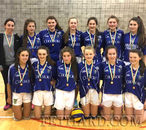 Fethard Patrician Presentation volleyball team who were unsuccessful in their All-Ireland A Shield competition final against Naas in Portlaoise recently but were promoted to ‘A’ level.