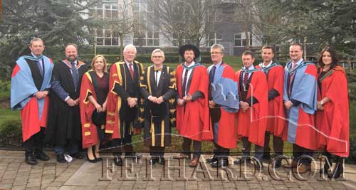 Dr. Adam Clooney (centre) pictured at his conferring together with the President of U.C.C. and the President of C.I.T., along with lecturers from both colleges