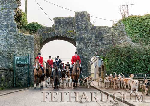 Tipperary Foxhounds leaving Fethard by the North Gate on their traditional New Yearâ€™s Day Meet in Fethard