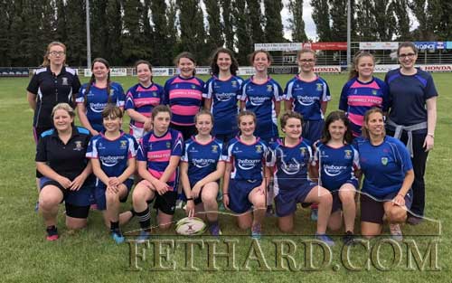 Fethard girls, Amy Donnelly, Amy Costin, Claire Mee and Imogen Magner, who were chosen to represent Fethard RFC, are pictured with representatives from Portadown RFC at the Girls IRFU ‘Give It a Try’ tournament in Dublin,