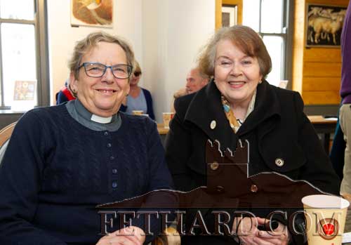 Photographed at the Poetry â€˜Surprisesâ€™ held at FHC Experience in Fethard Town Hall, celebrating Poetry Ireland Day. L to R: The Revd Canon Barbara Fryday and Frances Murphy.
