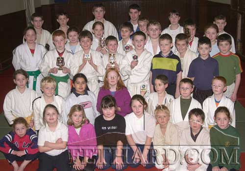 Members of Fethard Judo Club photographed in November 2001 with their recently won trophies at the club's training session in Fethard Town Hall.