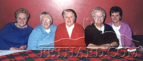 At the Fethard Senior Citizens Party held in February 2002 are L to R: Patricia Murphy, Mamie Morrissey, Sarah Mullins, Tess Lawrence and Johanna Murphy.