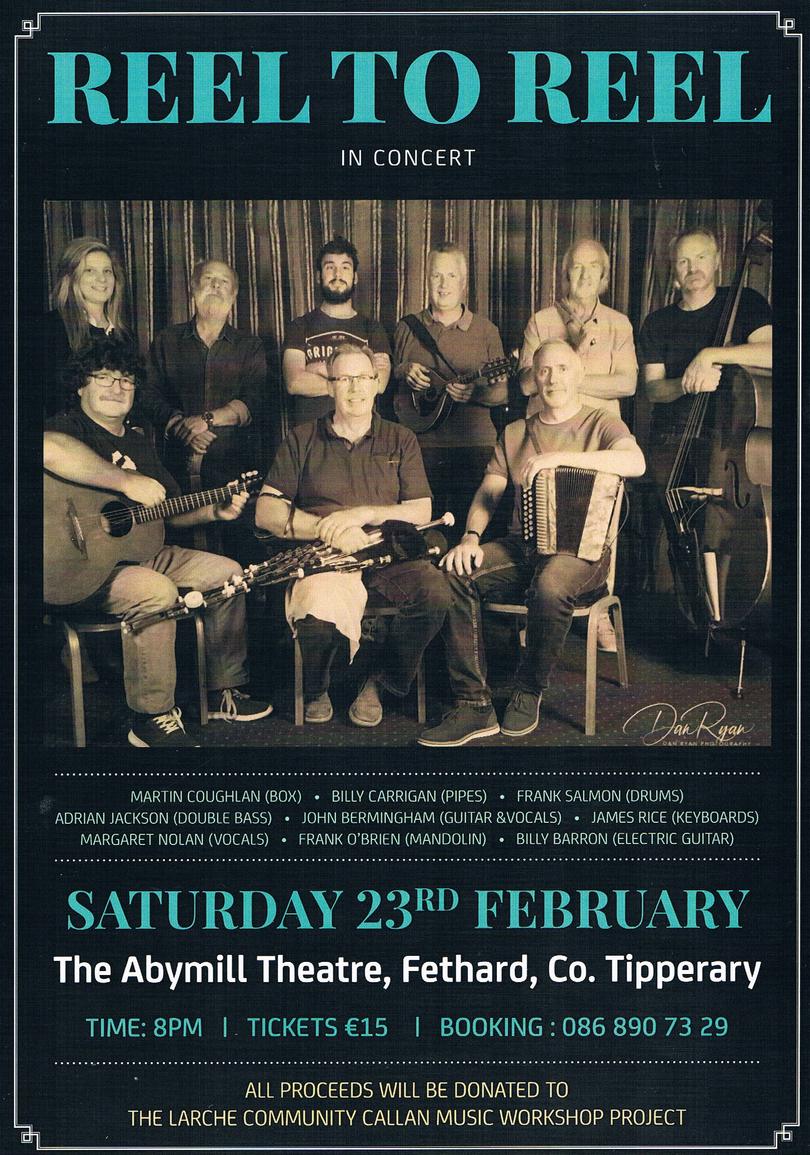 Exciting 'Reel to Reel' concert coming to Abymill

On Saturday, February 23, the Abymill Theatre will host an extraordinary 'Reel to Reel' Concert starting at 8pm. The concert will feature a nine piece band, which was just a little big for organiser, John Berminghamâ€™s usual venue at Crocanoir. Â So they decided to move to the beautiful Abymill Theatre in Fethard instead. Â Tickets can be purchased from John at 086-8907329.

'Reel to Reel' will feature the unusual fusion of uileann pipes, accordion, cello, keyboard, drums, bass, mandolin, electric and acoustic guitars, to create a magical, unique sound across a wide range of musical genres. All proceeds of the night will be donated to the L'Arche Community, Callan. The first community in Ireland was founded in 1978 in Kilmoganny, County Kilkenny. L'Arche in Ireland is currently home to over fifty people with intellectual disabilities and the assistants with whom they share life. 