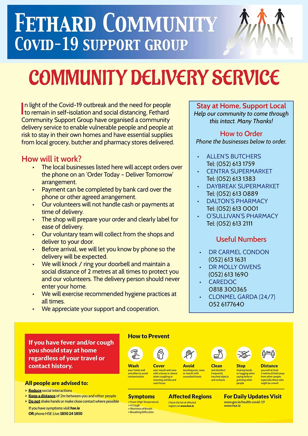 Fethard Community Support Delivery Service will deliver to your door.