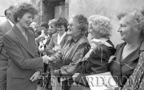 President Mary Robinson welcomed by Aggie Barrett and other members of the local ICA Guild.