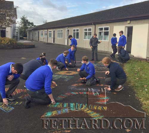 Fethard Patrician Presentation Secondary School's Fourth Year class expressing their own unique ‘farewell’ to popular Principal, Mr Pat Coffey, with coloured chalk.
