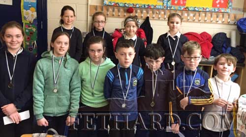Competitors attending Killusty National School who won medals in Art. Back L to R: Laura Coonan, Isobel Holohan, Kate Gaule, Zoe Thompson. Front L to R :Emily Holohan, Sarah Moore, Grace Coen, Joseph Gaule, Sam Coen, Joe Purcell and Aaron Feery.