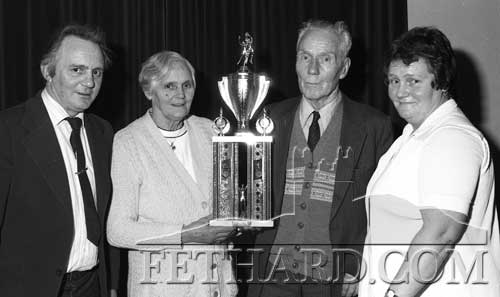 Fethard GAA Club’s ‘Player Of The Past’ trophy presented to Jack Gunne in 1984. L to R: Sean Gunne, Mary Gunne, Jack Gunne and Kathleen (Gunne) Connolly.