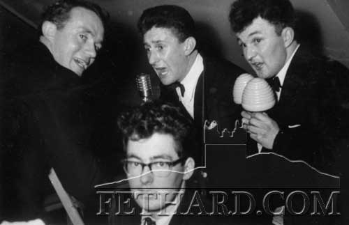 Fethard first ‘Skiffle Group’ in the mid 1950s, they played at dances while the 'Big Bands' took their break. Back: Tony Newport, Declan Mulligan and Cha Finn.. Front: Don Byard.