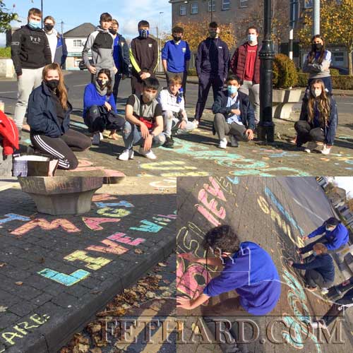 Transition Year students from Patrician Presentation Secondary School are photographe while working on their 'positive' messages on The Square in Fethard on Thursday, October 22