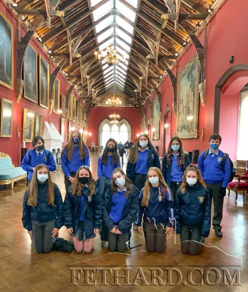 Students photographed in the Long gallery of Kilkenny Castle. This room shows the portraits of the Butler's ancestry.