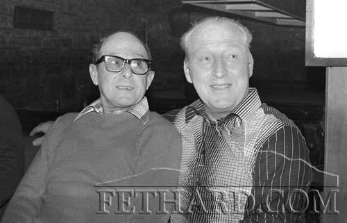 Fr. Pat Killian OSA, photographed with his old school friend, Gerry Brennan, at his snooker bar on the Fethard Road, Clonmel in 1979. Fr. Killian was on a return visit to Fethard for a Youth Club Reunion of which he was a founder member in 1967.