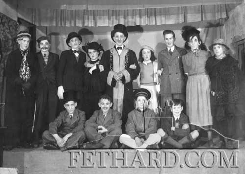 Patrician Brothers production of ‘The Lord Mayor’ in the early 1950s. Back L to R: Liam Connolly, Denis Hayes, Austin O’Flynn, Jim Nugent, Tossie Stapleton, Billy McLellan, Cha Finn, Percy O’Flynn, Sean Moloney. Front L to R: Gus Neville, Nicholas Skehan, Jimmy Mullins and Joe Kenny (Hilview).