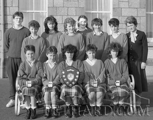 Fethard Presentation Patrician School girls volleyball team pictured outside Presentation Convent in 1989. Winners over Tuam in the All-Ireland Senior final at Headford, Co. Galway. Back L to R: John Stokes (coach), Tracy Maher, Mildred Lawlor, Debbie Coen, Eleanor Sheehan, Sandra Wade, Bernadette Holohan and Sr. Breda (principal). Front: Maureen Connors, Jacqueline Conway, Dorothy Keane, Jill Maher and Rebecca Conway.