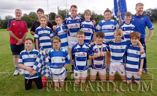 Fethard Killusty U14 Tag Rugby team had a great match in the Munster semifinals but failed to contain a strong challenge from Clare. Back L to R: Referee Liam Byrne (Limerick), Stan Murphy (Manager), Claire Fitzgerald, Cody Bradshaw, Cormac O'Donnell, Thomas Murphy, Miley Morrissey, Chris Lee, Ken Lee (Coach). Front L to R: Sinita Reilly, Lauren Connolly, Kelvin Ryan, Richard Murphy, Patrick Coffey and Jimmy Higgins. Thanks to the coaches Robert O'Brien and Ken Lee, and to all parents who made the journey to support the teams in UL and everyone who helped in any way.