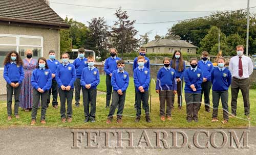 School Principal, Mr Billy Walsh and Deputy Principal, Ms Catriona McKeogh, photographed above with this year's First Year classes starting their post-primary (second-level) education at Fethard's Patrician Presentation Secondary School.
