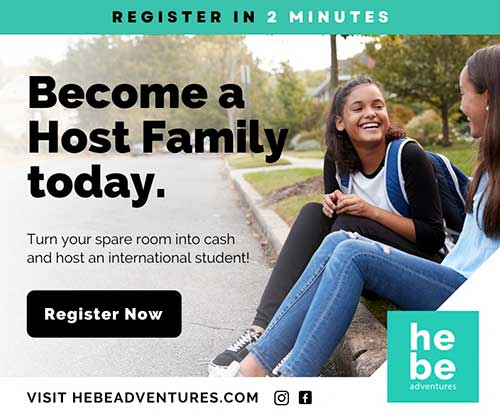 Our company Hebe Adventures is currently looking for Host Families. We have young students coming over for the Easter and Summer breaks (between 1-4 week stays). If you are interested in hosting, you can register your family on our platform here;https://welcome.hebeadventures.com/hostfamily/