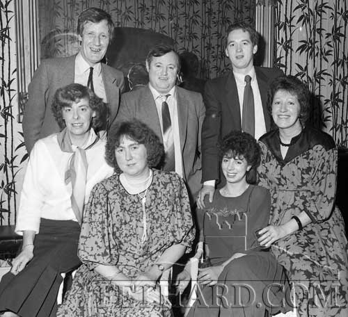 Photographed at the GAA Dinner Dance, February 1986, were Back L to R: Jim Carroll, Seamus O'Brien, Pat O'Shea. Front L to R: Ceila Allen, Trisha O'Brien, Merchy O'Shea and Mary Carroll.