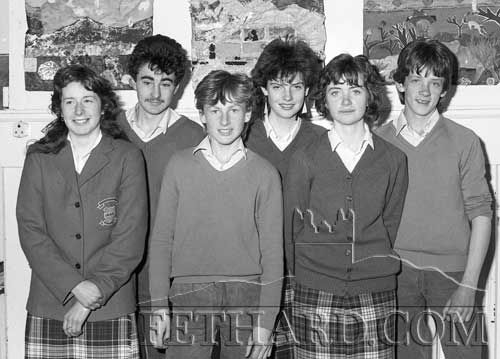 Pupils from Patrician Presentation Secondary School in Fethard who were prizewinners in the STAG Art Competition in May 1986. L to R: Marina Mullins, Michael Cranitch, Alan Colville, Marian Fenton, Pauline Murphy and Richard Butler.