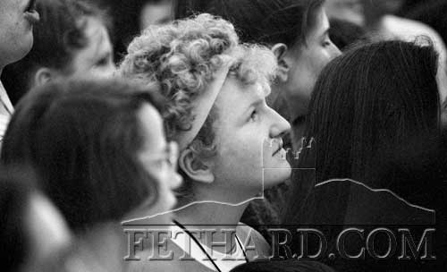Faces in the crowd watching the Saw Doctors perform at the Fethard Jamboree run in aid of the Town Wall restoration project by the Friends of Fethard, held on Sunday afternoon, May 28, 1991.