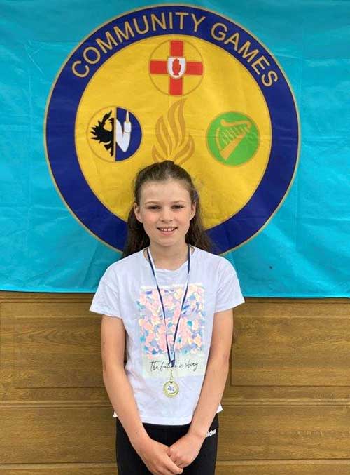Zoe Thompson pictured with her gold medal in U10 Handwriting won at the Community Games County Finals. Zoe has now now qualified for the National Finals