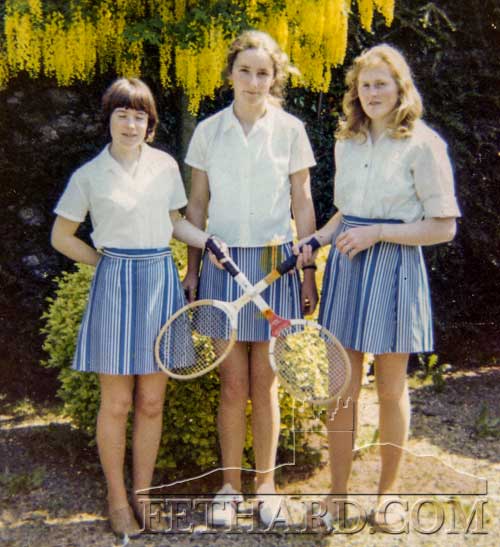 Top three in school tennis tournament 1970-71 L to R: Mary O'Connor (3rd), Norma Hanrahan (2nd) and Mary O'Connell (1st).