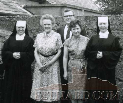 Katie O'Brien (née Kenny), who lived on The Green where Esther McCormack now lives, is photographed above with four of her five children L to R: Nuala (Sr. Philomena the middle child born on Oct 25, 1918), Katie O'Brien (mother), Eddie O'Brien (youngest), Ursula Fleming (second youngest) and Kathleen (Mother Evangelist) eldest. Missing daughter from photograph is Mary, the second eldest who lived in England.