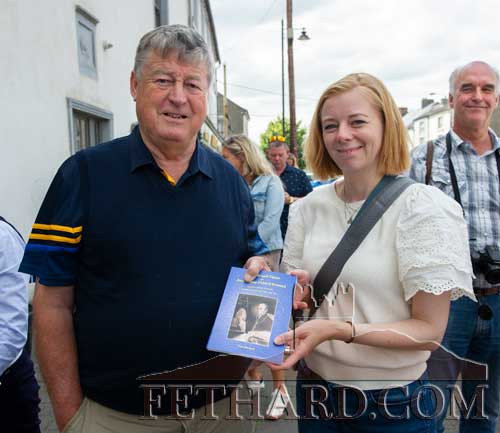 	Tom Everard, Templetuohy, presenting a copy of his recently launched book, ‘The Life and Times of Archbishop Patrick Everard’ to reunion organiser Renée Povel (daughter of Richard Everard, Holland).