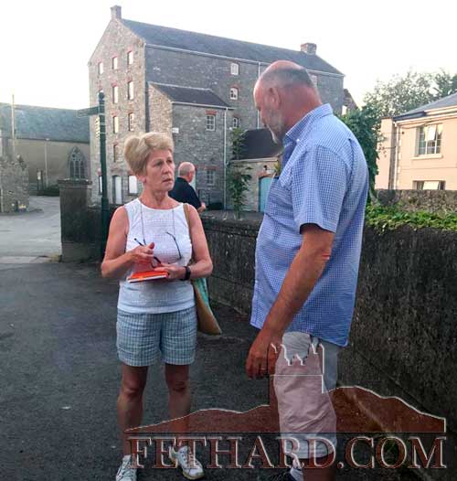 Ms Mary Healy, chair Fethard Tidy Towns, speaking with Kevin Collins, Birdwatch Ireland, on the Clashawley Walk.