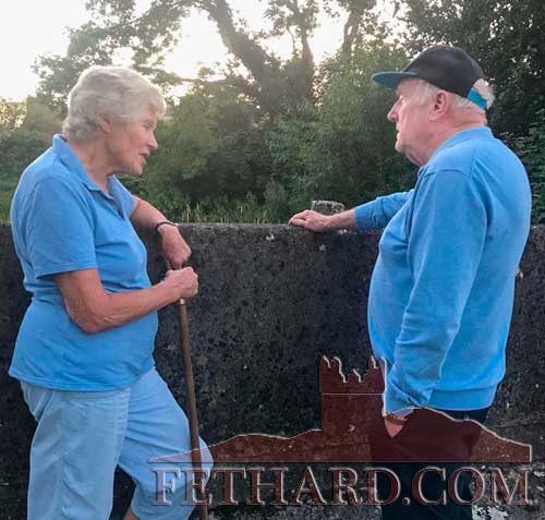 Rosemary Ponsonby having a chat with Bill O'Sullivan on the Clashawley River Walk