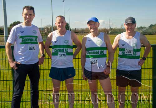 Clonmel AC athletes photographed at the County Novice Races held at Fethard Town Park on Sunday, April 3, are L to R: Barry Horgan, Vincent McHugh, Sean O'Dea and Cormac Healy.