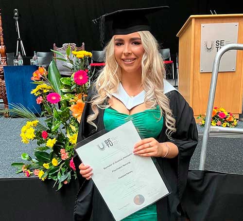 Congratulations to Chelsea Kenny, Fethard, who graduated in BSc (Hons) in Psychiatric Nursing from SETU Waterford.
