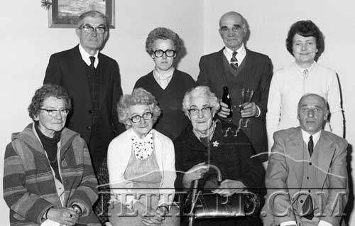 Group photographed at the 1981 Fethard Senior Citizens Christmas Party held in the Tirry Community Centre are Back L to R: Eddie Lawless, Joan Gleeson, Joe O'Dwyer, Mary O'Dwyer. Front L to R: Phyllis O'Connell, Kitty Tobin, Stasia Kenrick and Gus Maher.