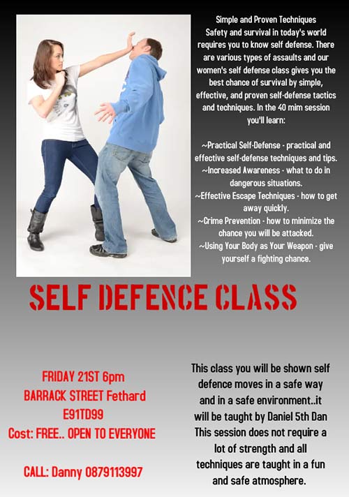 In light of recent events, Galteemor Kickboxing Club have decided to hold a free Self-Defence class for women, whic will be held on Friday, January 21, at 6pm, in their club premises at Barrack Street, Fethard. This class will teach some basic self defence moves that are easy to remember and may help someone in need when required. If you are interested or need further details, please contact Danny at: 087 9113997.