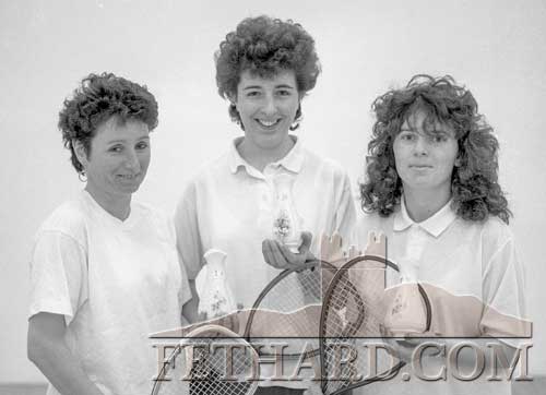 Fethard Racquetball team, winners of the Fermoy ladies day, team event, which had over 14 teams entered in April 1990. L to R: Diane Halpin, Catherine Morrissey and Noreen Noonan.
