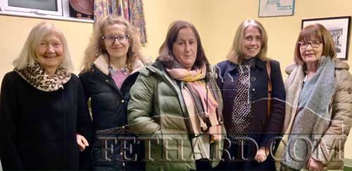 Photographed at Fethard Historical Society's lecture 'Fethard Military Barracks and the Revolution' by Niamh Hassett, held in Fethard ICA Hall on Tuesday, December 6, 2022, are L to R:  Breda Lee, Clare Lee, Karen Kenny, Rachel Murphy and Mary Hanrahan