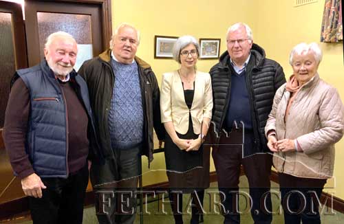 Photographed at Fethard Historical Society's lecture 'Fethard Military Barracks and the Revolution' by Niamh Hassett, held in Fethard ICA Hall on Tuesday, December 6, 2022, are L to R: Michael Power, Micheal McCormack, Niamh Hassett, Nicholas Moroney and Dolly Power.