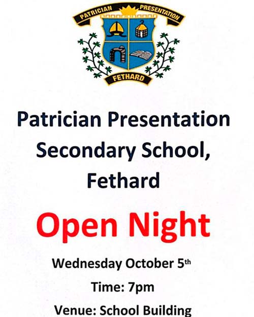 Fethard Patrician Presentation Secondary School will hold their 'Open Night' on Wednesday, October 5, at 7pm.