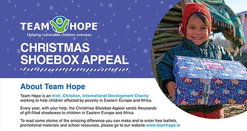 The Christmas Shoebox Appeal is an Irish project that promises to get your 'Christmas Shoebox' into the hands of a needy child in Eastern Europe. All they ask is for you to fill a shoebox with a range of simple Christmas gifts, and drop it off at your local drop off point at Centra, Fethard, or Monica Pollard, Rocklow Road, up and including Monday, November 18, 2022