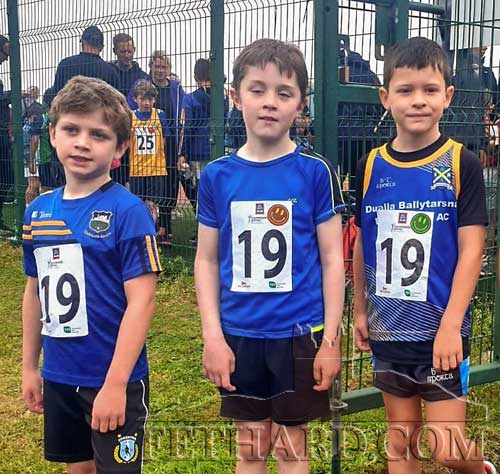 Boys U8 Athletes who were among those that represented Tipperary at the Community Games Munster Athletics Finals held in Ennis last Saturday. L to R: Jack Fogarty (Fethard Killusty), Jake O'Connor, (Killenaule Moyglass), and Luke O'Connell (Boherlahan).