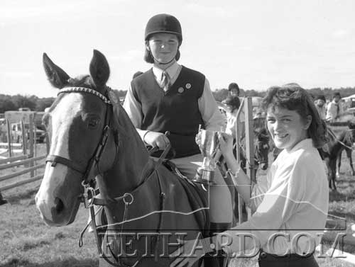 Ruth Delaney, Fethard, on her pony 'Gold Arrow', winner of the 'James Hannigan Perpetual Cup' for the training class at the Moyglass Gymkhana. The trophy was presented by Miss Ann Martin.