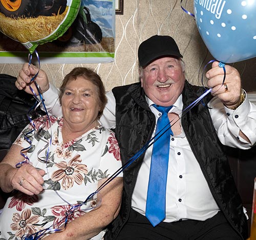 Margaret and Shamie Dorney photographed at his 80th Birthday Party Celebration in Lonergan's Bar on October 13, 2023.