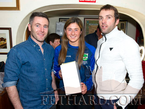 The winner of the annual 'Team of The Year Award' were County Champions Fethard Senior Ladies Football Team, accepted by captain Lucy Spillane. L to R: Declan Ryan, Lucy Spillane (captain), and special guest James Woodlock.