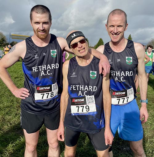 The men's team of John Needham, Fintan Rice and James Maher, taking part in the County Tipperary Cross Country Novice B, at Moycarkey Coolcroo.