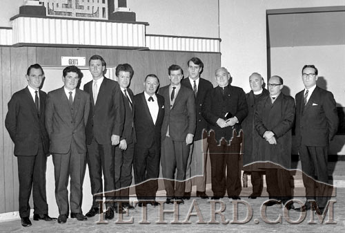 'Fethard Enterprises' the group of Fethard business people who converted the Capitol Cinema to reopen as the Capitol Ballroom in 1967. The ballroom was later taken over by dance hall promoter, Danny Doyle of Adamstown, County Wexford. and reopened as ‘The Country Club’ on Sunday, May 20, 1973. Photographed above on Grand Opening Night back in 1967 are the original owners and guests L to R: Sean Ward, Paddy Martin, Austy O’Flynn, Paddy Maher, Mick Delahunty (band), Donal O’Sullivan, Paddy O’Flynn, Canon Lee P.P., Fr. Clifford OSA, Fr. Killian O.S.A., and Joe McMahon.