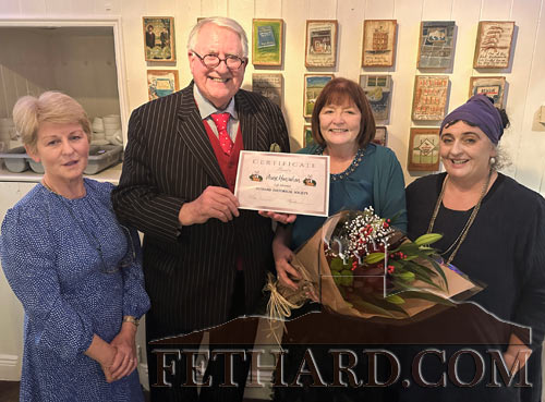 Mr Michael Mallon, Chairperson Fethard Historical Society, presented Mary Hanrahan with Life Membership to mark her many years dedication to Fethard Historical Society since it was formed in 1988. Mary served many years as secretary and several terms as chairperson over that time. Photographed at the presentation are members L to R: Mary Healy, Michael Mallon, Mary Hanrahan and Pat Looby.